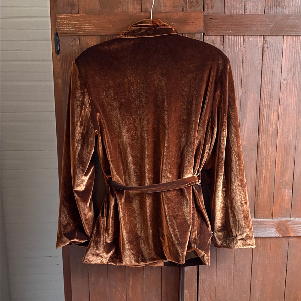 Brown Faux Velvet Women's Blazer - Picture 12 of 12